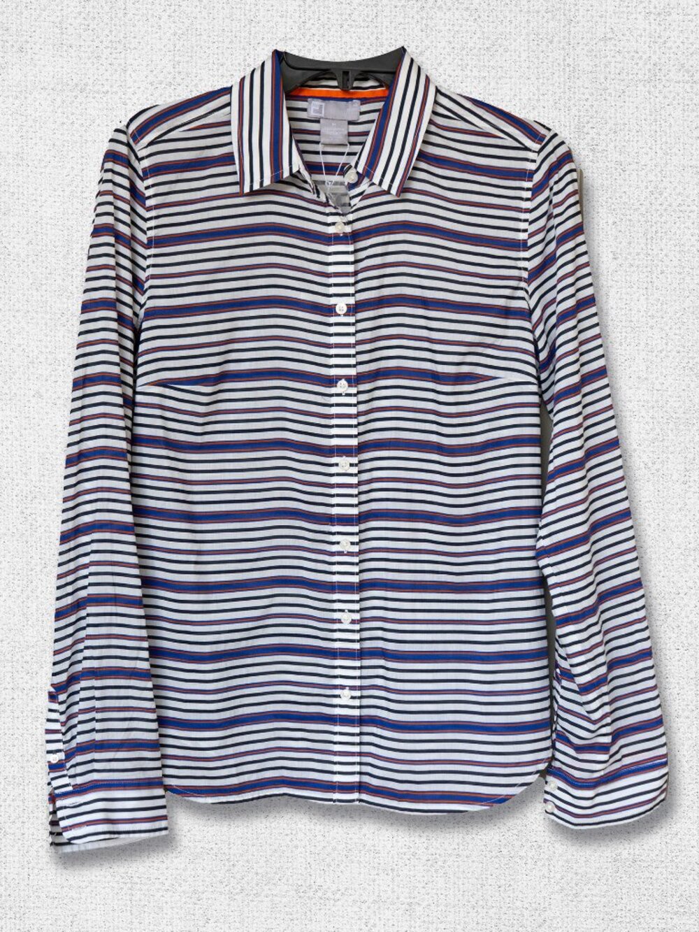 JC Penney Silk Button Up Top White Stripe Sheer Breathable Corporate Shirt